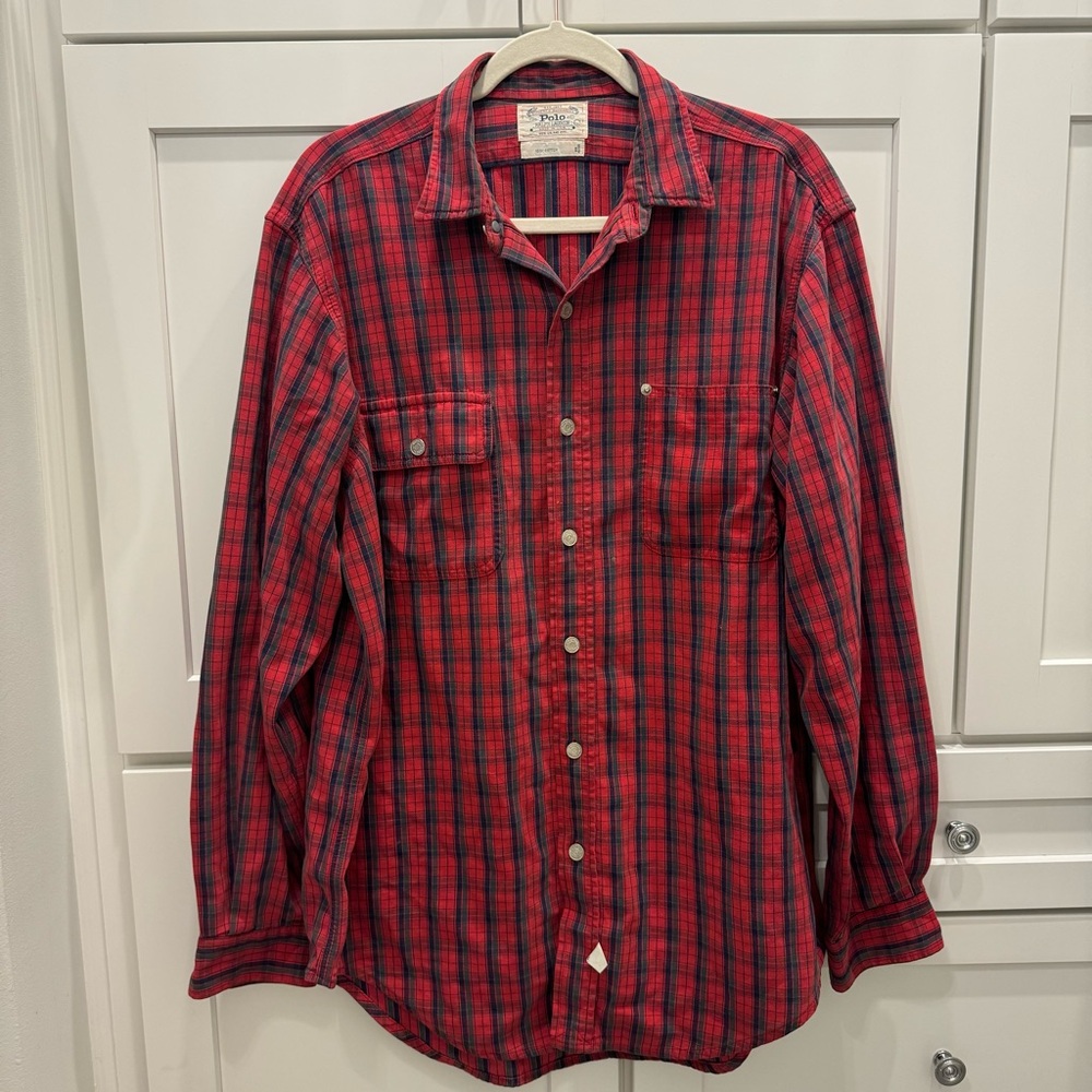 Vintage 1980s Polo Ralph Lauren Plaid Chore/Work Shirt  Heavy Duty Cotton Red